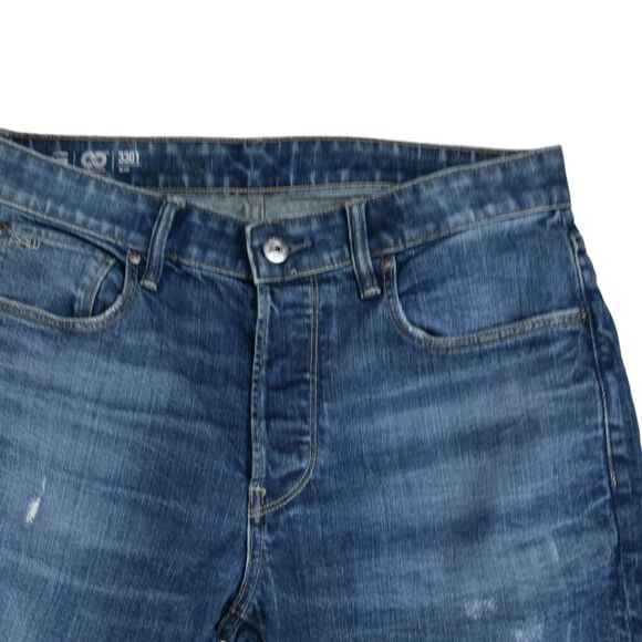 G Star Raw Jeans Men 32x32 Blue Washout Faded 3301 Low Taper Distressed Denim - Picture 4 of 12